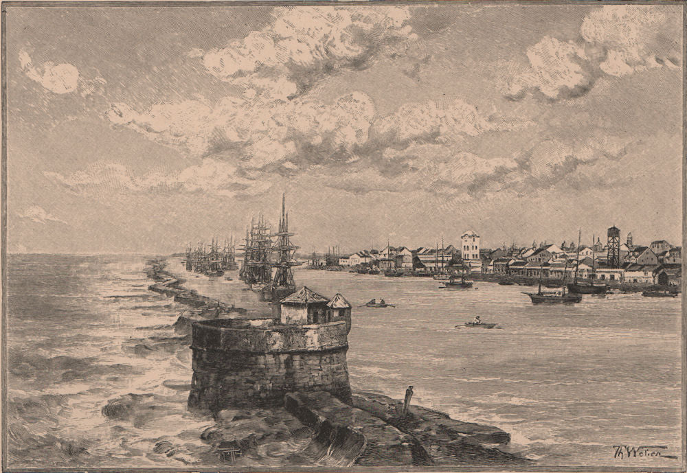 Port of Recife. Brazil 1885 old antique vintage print picture